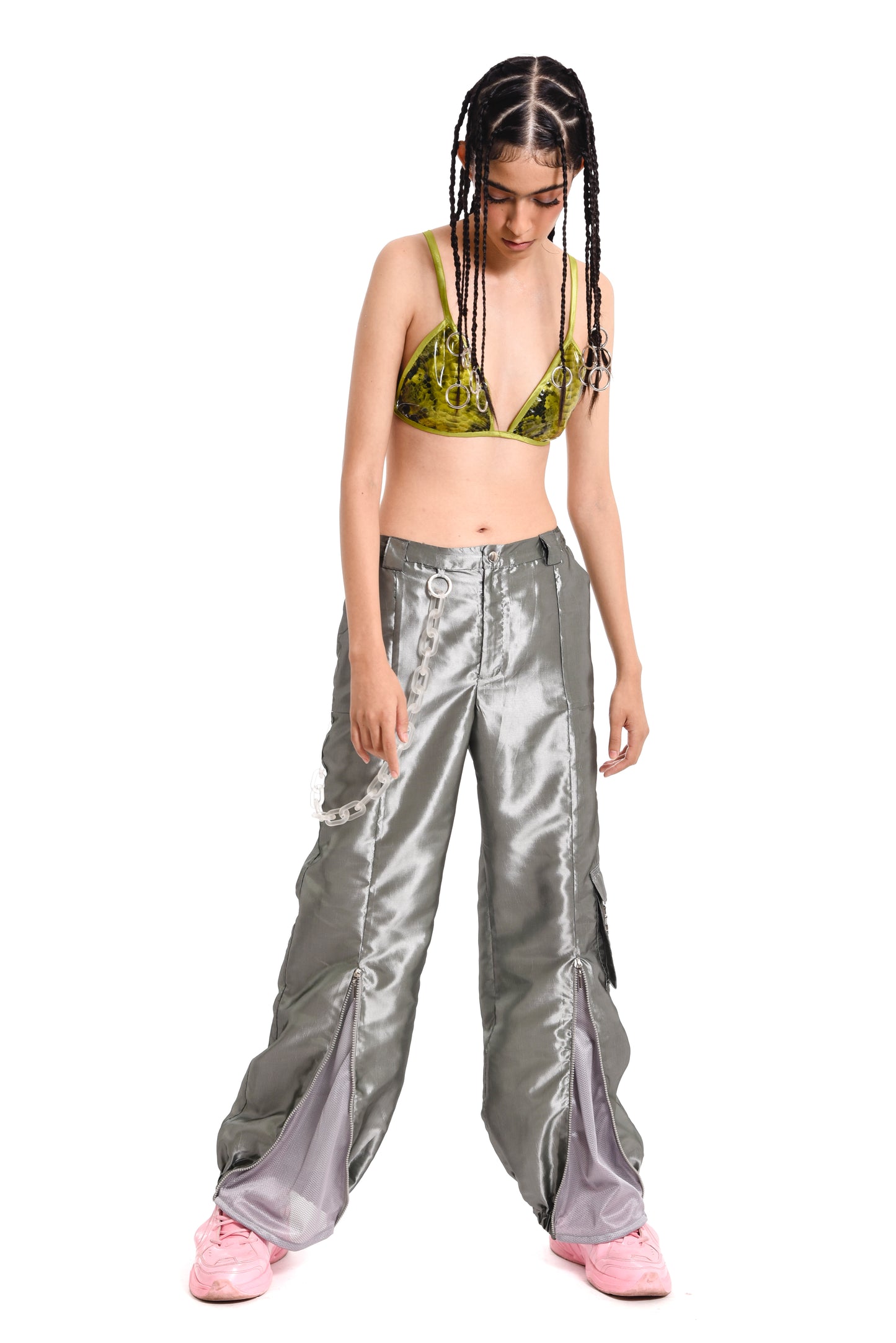 HER CARGO PANTS SILVER GREY