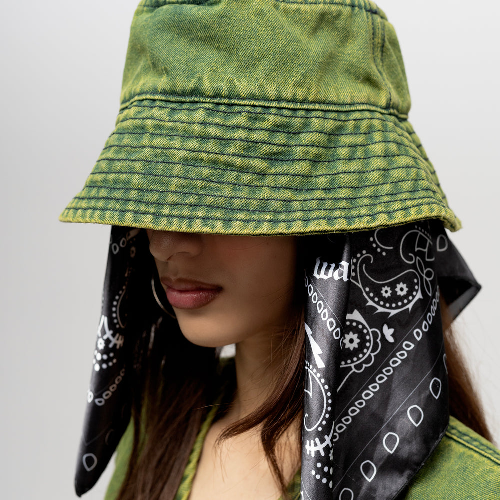 WASHED GREEN DENIM BUCKET HAT