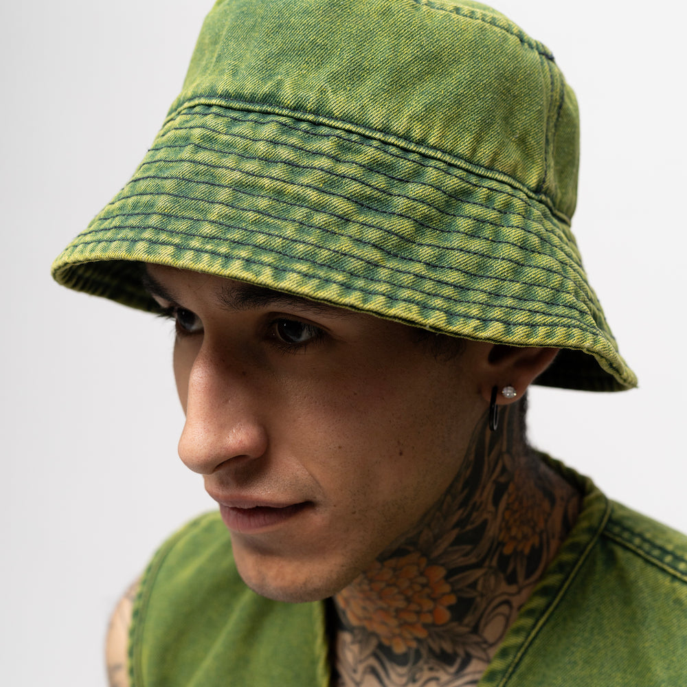 WASHED GREEN DENIM BUCKET HAT