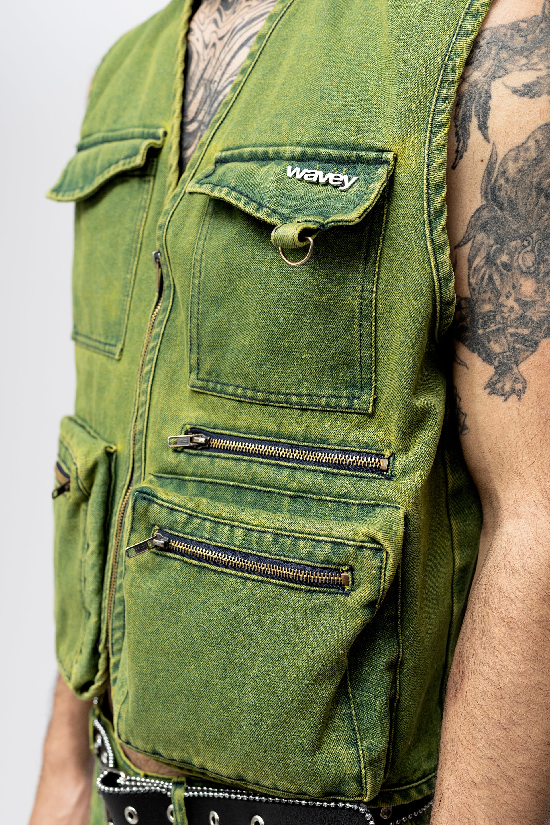 WASHED GREEN DENIM VEST