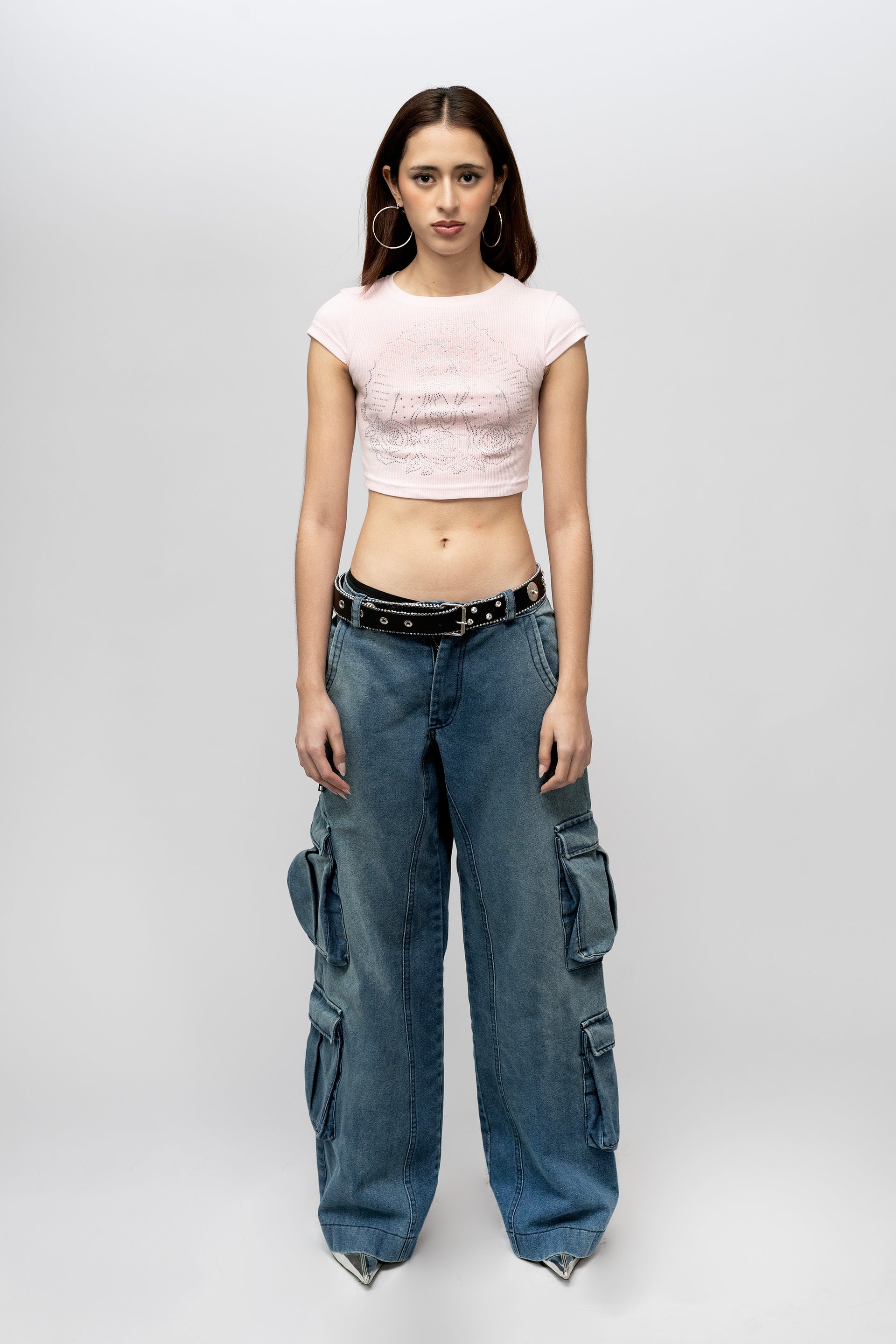BLUE DENIM CARGO PANTS