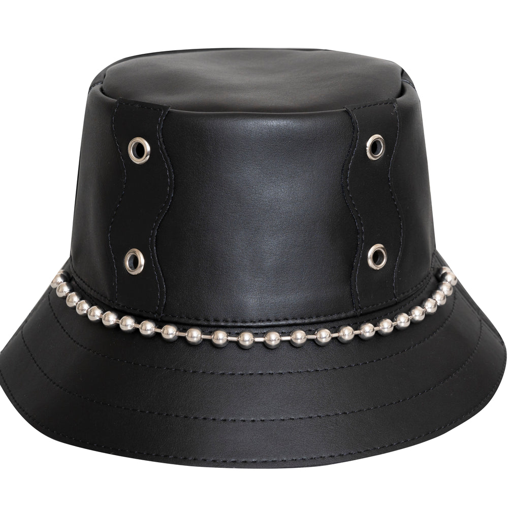 
                      
                        VEGAN LEATHER BUCKET HAT
                      
                    