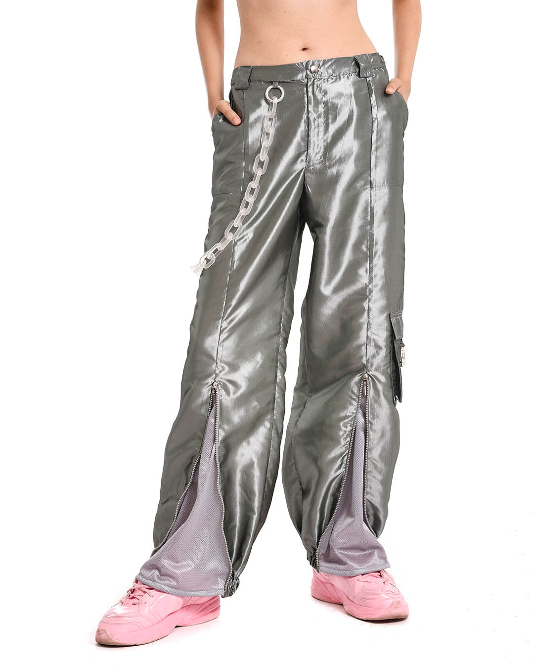 HER CARGO PANTS SILVER GREY